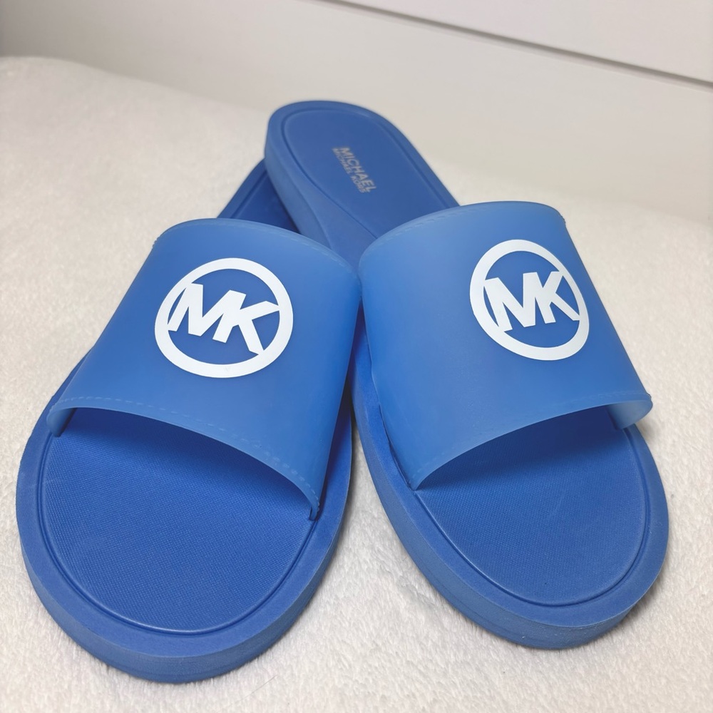 Michael Kors Blue Slide Sandals Summer, Vacation, Size 10‎ NEW